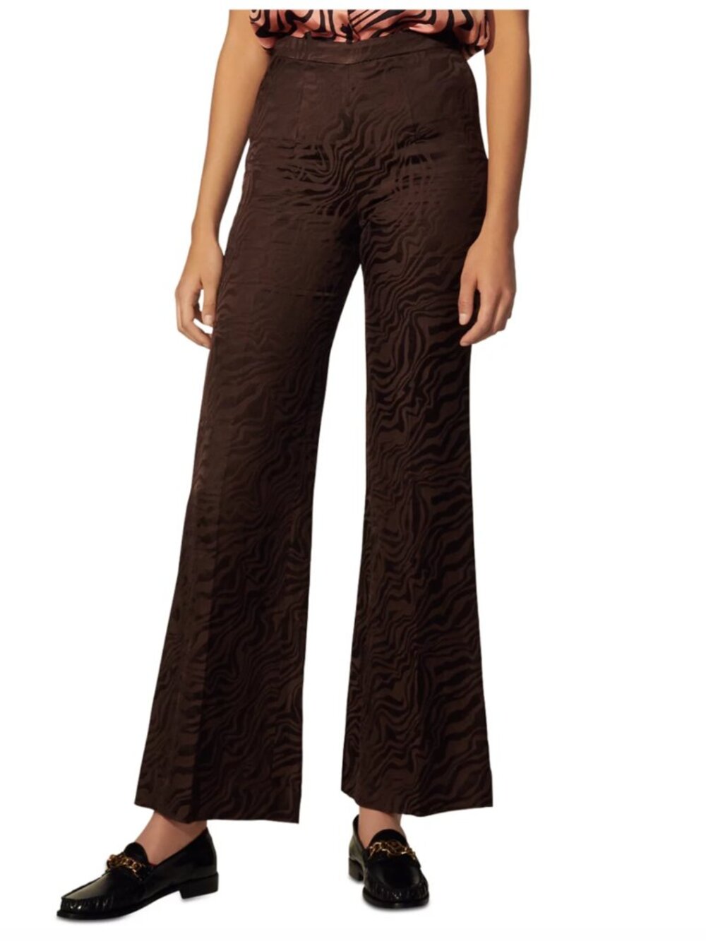 Sandro Come High Waisted Jacquard Pants Chocolate Brown Medium